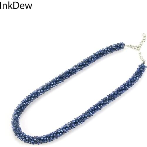 INKDEW Beads Handmade Necklace Threading Faceted Crystal Short Necklace for Lady Women Gift Choker Statement Multicolor Red