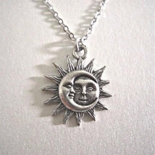 Silver colour Sun and Moon Necklace Charm Celestial jewelry Dainty Love Friendship Soulmate Gift for her fashion women men 2020