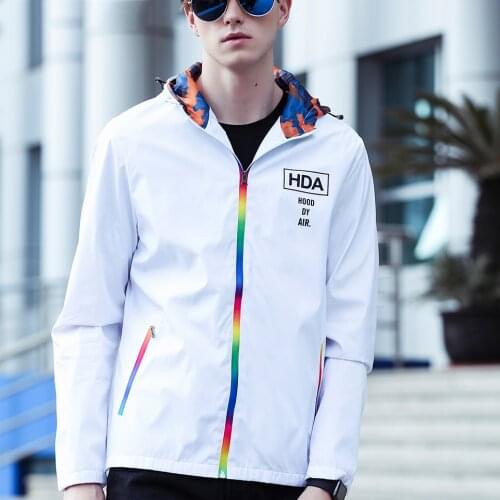 Casual Man Fashion Windproof Ultraviolet-proof Navy White Black Autumn Spring Slight Thin Zipper Hooded Men Jacket