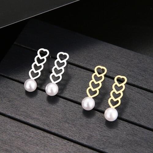 DOTIFI 316L Stainless Steel Earring Exquisite Pearl Geometric Superimposed Heart Earrings Engagement Wedding For Women Jewelry