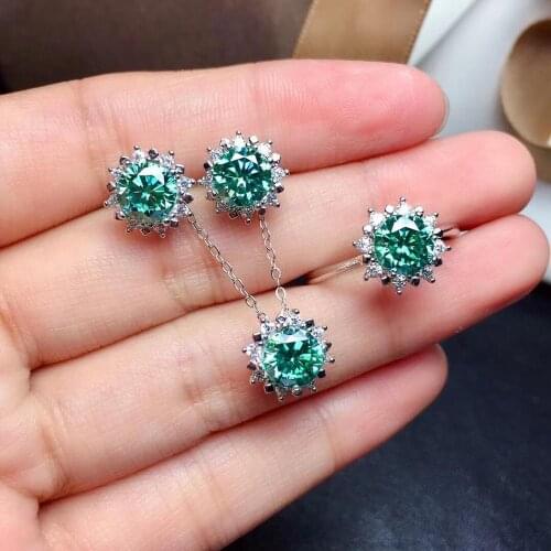 Moisanite jewelry set for women silver stud earrings ring necklace 925 sterling silver shiny better than diamond party gift