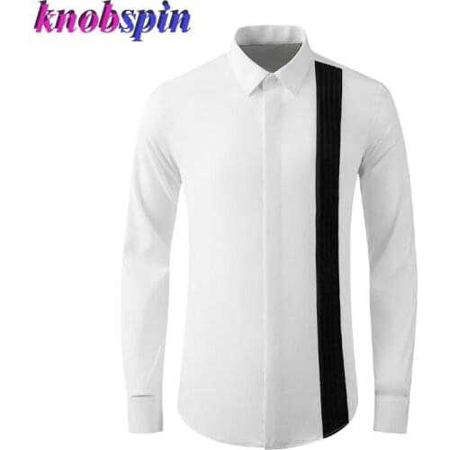 Stitching Color Slim 80% Cotton Men Shirt long sleeve Turn-down Collar Chemise Homme Brand Business Male Dress Shirts Plus Size