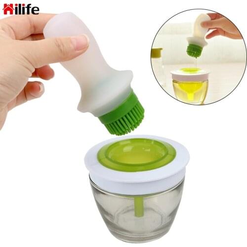 BBQ Silicone Brush Kitchen Cooking Tools Honey Olive Oil Pastry Brush with Glass Bottle Barbecue Gadget Basting Brushes