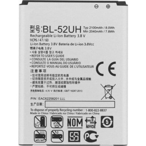 1x 2100mAh BL-52UH Replacement Battery for LG Spirit H422 D280N D285 D320 D325 D329 DUAL SIM H443 Escape 2 VS876 L65 L70 MS323