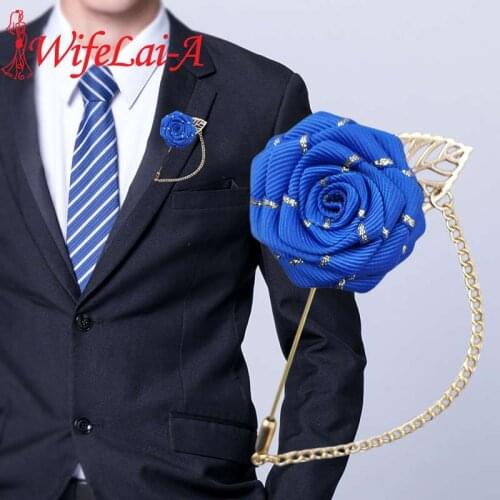 Wedding Corsages and Boutonnier Artificial Gold Line Flat Flower Groomsmen Groom Wedding Corsage Suit Decorative Brooch Corsage