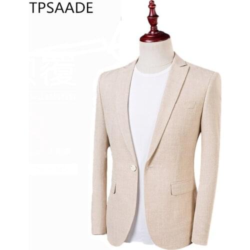 TPSAADE Mens Fashion Beige Slim Fit Peak Lapel Suit Jacket Formal Casual Groom Coat Evening Prom Blazer Mens One Button Business