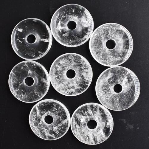 Superior quality natural white crystal doughnut Necklace Pendant 30mm Round ladies jewelry gifts wholesale 8pcs/lot free