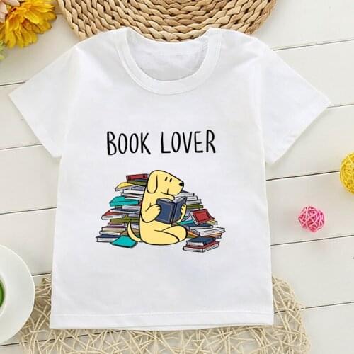 Funny childrens tshirt cute dog loves to read book and giraffe graphic print summer harajuku t-shirt for boys/girls tumblr tops