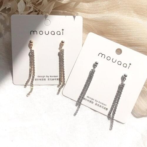 Golden Tassel Long Pendant Simple Claw Two Chains Rhinestone Starry Bling Alloy Silver Plated Dangle & Drop Earrings for Women