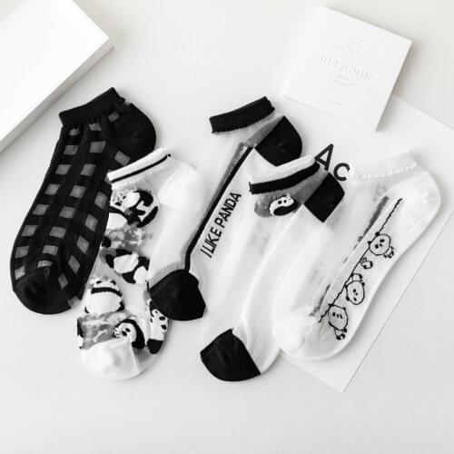 Spring/Summer New Glass Silk Hosiery Women Thin Silk Hosiery Black and White Panda Socks Transparent Color Cotton Hosiery