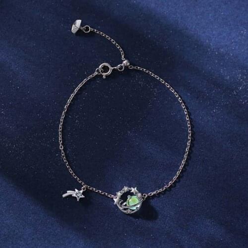 925 Sterling Silver Link Chain Opal Planet Star Charm Bracelet &Bangle For Women Wedding Statement Jewelry Hypoallergenic SL097