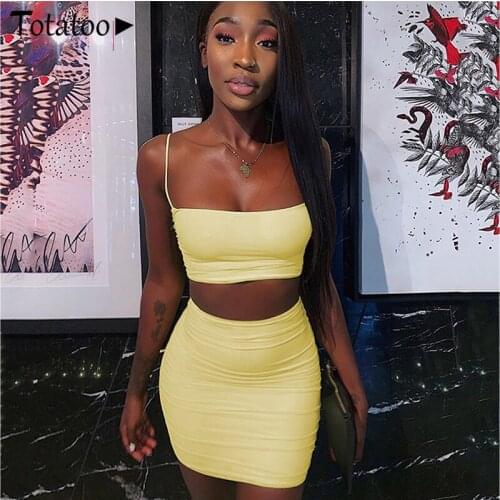 Serytee Summer Spaghetti Strap Crop Tops And Bodycon Skirts Two Piece Set Dress Women 2020 Club Party Outfit Sexy Dresses