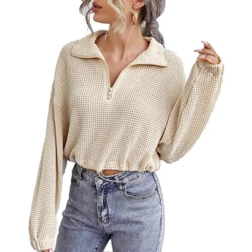 Office Lady Slim Cropped Pullover Knitted Solid Color Women Lapel Drawstring Waist Tied Shirt Sweater Streetwear Female Clothes