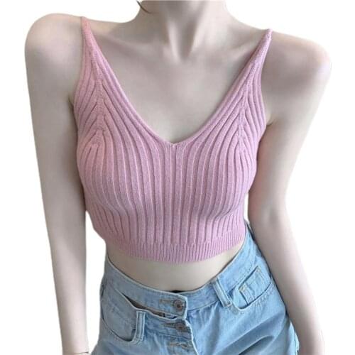 Women top knitted vest Sling Knitted Sleeveless V-neck Ribbed sling skinny Women Basic Top Vest Streetwear summer clothes women