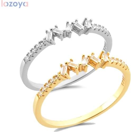 LOZOYA 925 Sterling Silver Zircon Rock Punk Fashion Line Pave Ring Women Luxury Size Women Wedding Luxury European Jewelry