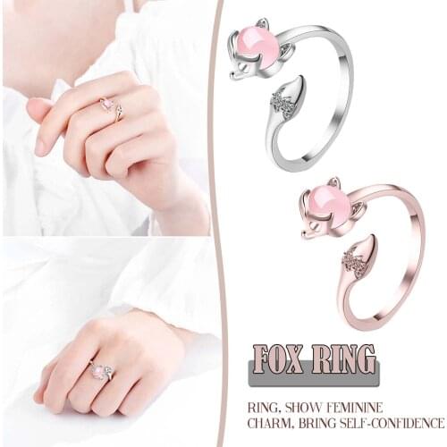 Woman Ring Rhinestone Fox Ladies Fashion Zircon Ring Opening Adjustable Size Popular All-Match Single Product бижутерия 04