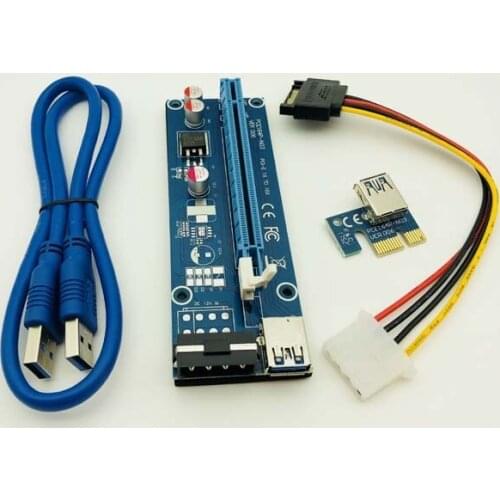 100PCS VER006 PCI-E Riser Card 006 PCI Express 1X to 16X Extender USB 3.0 Cable SATA to 4Pin Molex Power for BTC Miner Mining