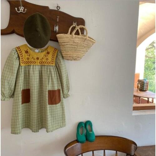 2021 Korea style girls plaid dress fashion cotton full sleeve autumn girls dresses