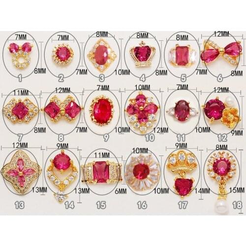 5pcs Red/Siam Christmas/Chinese New Year 3D alloy Zircon Nail art decoration luxury red zircon drill metal nail jewelry Charms