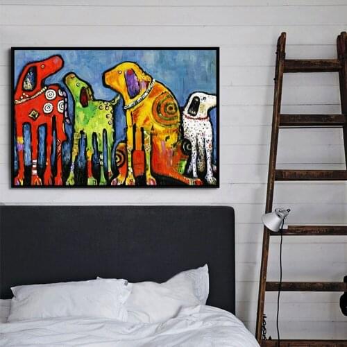 Abstract Colorful Dog Canvas Paintings on The Wall Art Pictures Animals Posters and Print for Living Room Decor No Frame