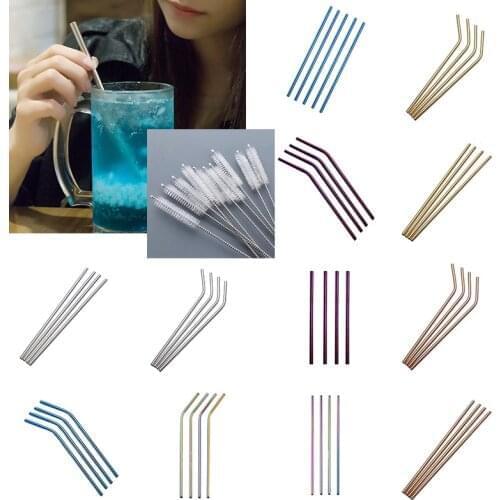 Reusable Metal Drinking Straws 304 Stainless Steel Sturdy Bent Straight Drinks Straw Colourful Party Bar Accessory