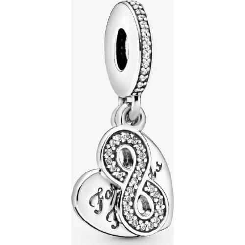 100% Real 925 Sterling Silver Forever Friends Heart Dangle Charms Fits Original Bracelet Clear CZ Beads for Jewelry Making