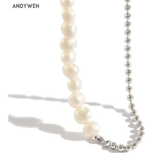 LOZOYA 925 Sterling Silver Pearl Irregular Beads Chain Long Chain Necklace Choker Women Rock Punk Party Big Pearl Women Jewelry