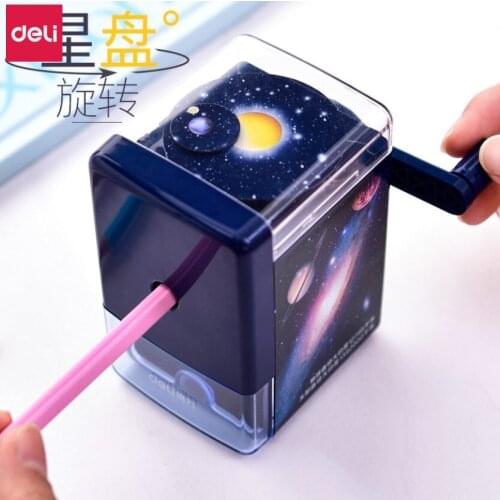 Deli Pencil Sharpener High Quality Creative Rotate Starry Sky Manual Pencil Sharpeners New Exotic Stationery Cute Gift for Kids