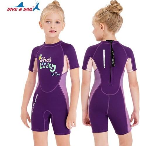 2020 Spring Kids Girl Keep Warm UV Protection Swimwear Short Sleeves Warm Swimsuit 2.5mm Neoprene Diving Suit Wetsuit Children