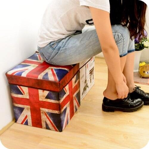 Retro Style Sofa Storage Box Organizer Storage Stool Ottoman Foldable Storage Box Sofa Footrest Foot Stool Seat Chair Bench
