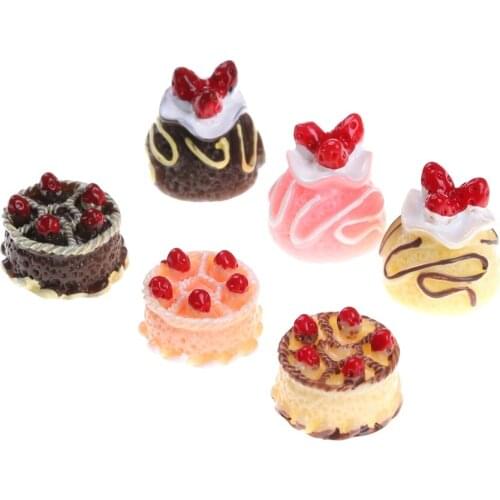 DIY Resin Strawberry Cake, Adorable Miniature Cakes, Resin Cabochons for Phone Decoration, Crafts Making 6PCS