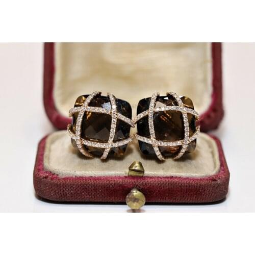 PERFECT 18K GOLD NATURAL DIMAOND AND TOPAZ STONE DECORATED PRETTY EARRING