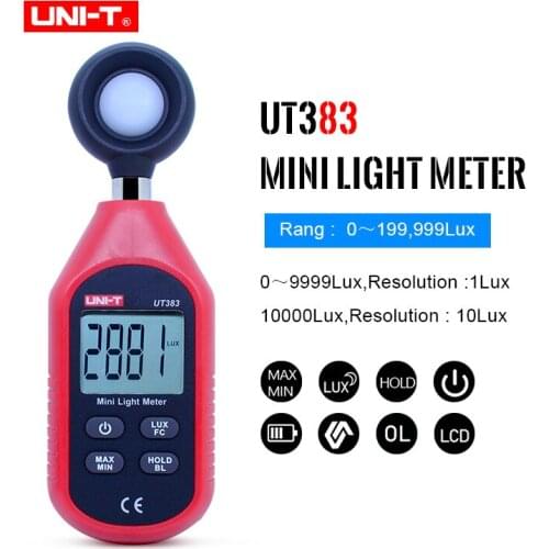 UNI-T UT383 Light Meter 200,000 LUX Digital Luxmeter Luminance Lux Fc Test Max Min Illuminometers Photometer