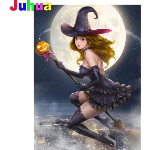 Halloween gift Pumpkin fairy Full drill 5D DIY Diamond Painting Mosaic Picture Witch Diamond Embroidery stitch cartoon Decor