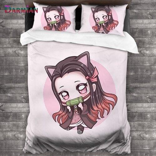 DARMIAN 2021 New Bedding Set 3Pcs/Set Bed Pillowcase & Duvet Cover Sets Cartoon Anime Print Home Kids Girls Bedroom Decoration