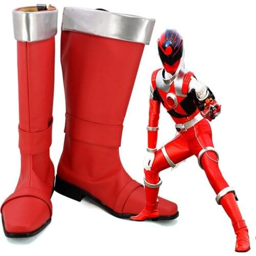 Uchu Sentai Kyuranger Space Squadron Nine Ranger Kyu Red Cosplay Boots Red Shoes Custom Made Any Size