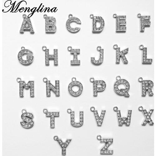 Menglina Fashion Metal Alloy Capital Alphabet Letter Pendants Crystal Rhinestone Charms For Jewelry Making Pendule 26pcs 70221