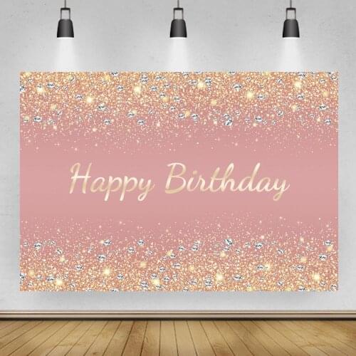 Sweet Glitter Rose Pink Dot Happy Birthday Party Photo Backdrop Women Men Flower Decoration Photography Backgrounds Banner