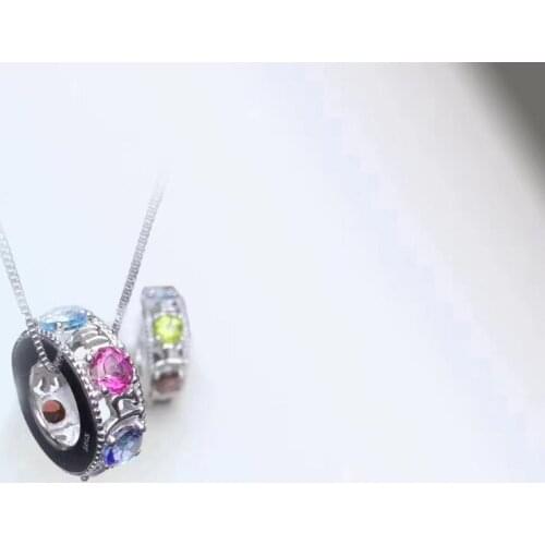 Luck Lovely Bead natural Multicolor peridot Pendant natural garnet topaz pendant necklace S925 silver women party gift jewelery