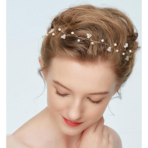 Minimalist Graceful Hair VIne Shiny Crystal Pearls Headwear Wedding Bridal Hair Accessories Gold Headdress for women