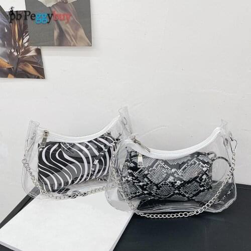 Fashion Animal Print Clear PU Shoulder Underarm Bag Women Chain Composite Handbag Crossbody Bags for Women Phone Girl