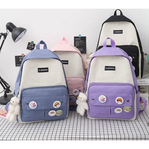 4-piece Fashion Women Backpack Large Capacity Waterproof School Bag For Girls Trendy Canvas Kawaii Student Schoolbags Knapsack