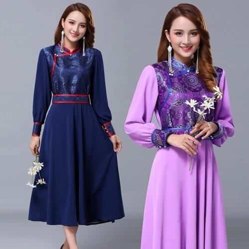 Mongolian Ethnic Gown Traditional Elegant Robe Vintage Dress Cosplay Female Costume Festival Party Asia Clothing