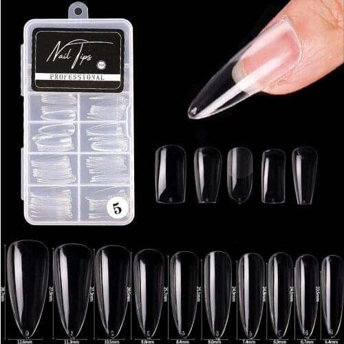 100Pcs/Box Full Cover Fake Nail Artificial Press on Long Ballerina Clear/Natural False Coffin Nails Art Tips Manicure Tools