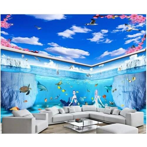 Custom mural 3d photo wallpaper Underwater world mermaid dolphins full house custom background wall room wallpaper for wall 3 d