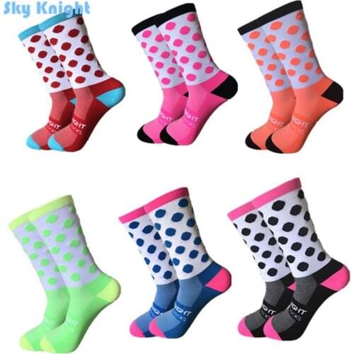 New Solid Dot Print Racing Mens Cycling Socks Professional Brand Sport Outdoor Socks Breathable Road Womens Bicycle Socks