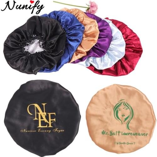 Nunify New Arrival Night Sleep Hair Protect Shower Hat Adjust Satin Bonnet Single And Double Layer Satin Bonnet Cap Sleeping Cap