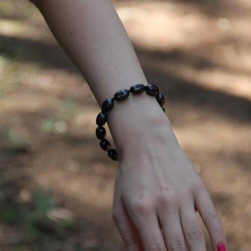 Obsidian Bracelet with Oval Beads for EMF Protection // Natural Black Stone Crystal Jewelry