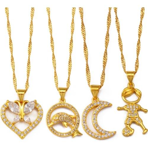Anniyo Charm Heart Butterfly,Round Dolphin,Moon Cubic Zirconia Pendant and Necklaces CZ Jewelry Party & Birthday Gift #200525