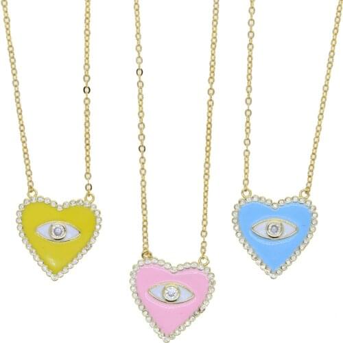 Candy Pastel Enamel Heart Shaped Evil Eye Engraved Colorful Lucky Turkish Eye Necklace